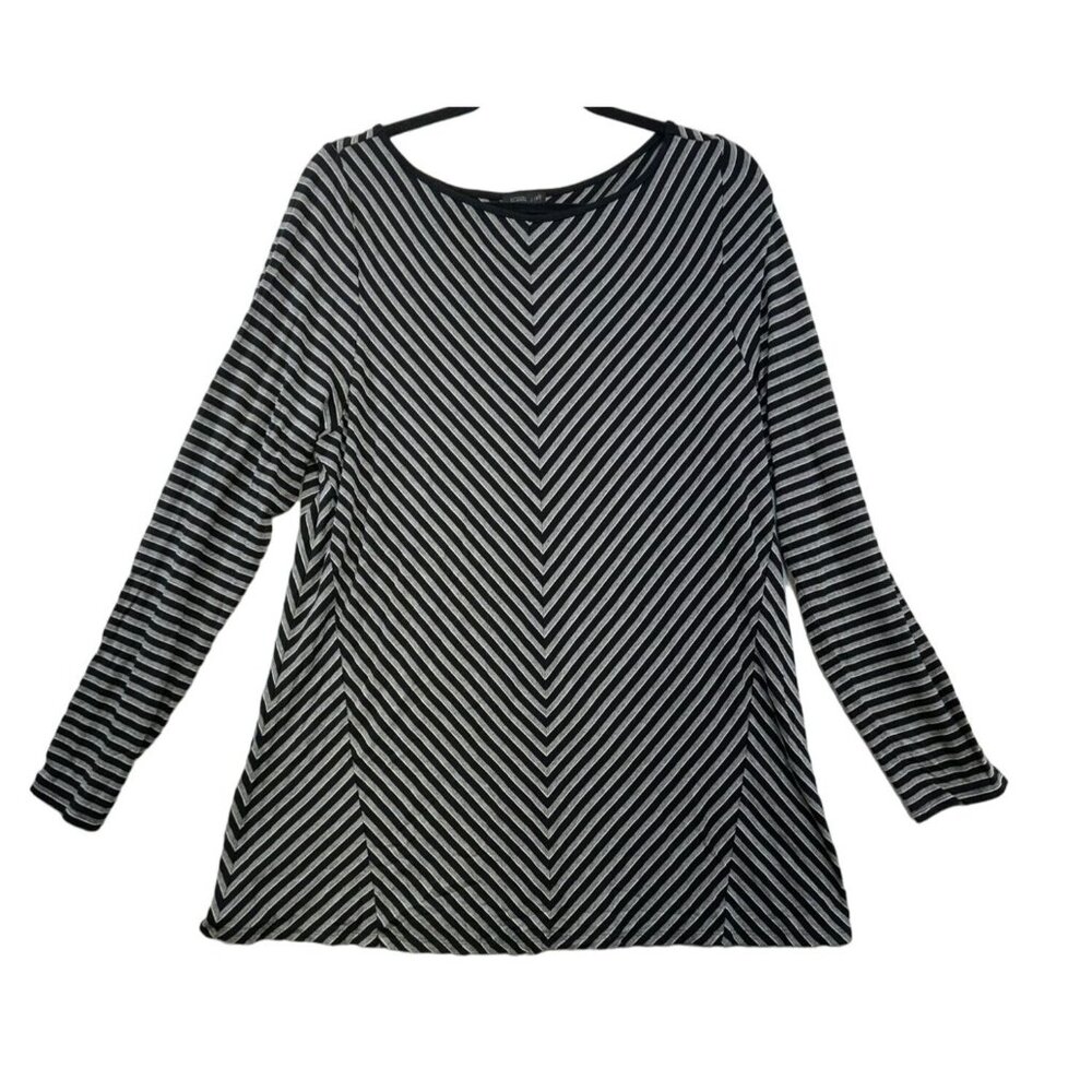 J Jill Wearever Collection Womens Tunic Striped Long Sleeve Top L Black & Gray